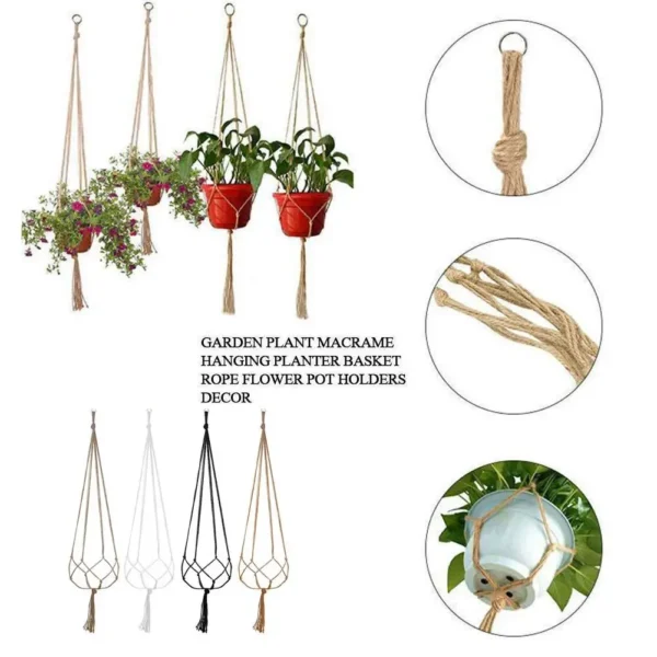 Cesta colgante de cuerda trenzada para maceta de flores, colgador de red de macramé de paja para jardín, soporte artesanal para plantas, accesorios de decoración de balcón, 1 piezas - Imagen 3