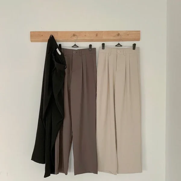 Pantalones de traje para mujer, pantalones rectos de cintura alta para otoño, pantalones de moda coreana para mujer, pantalones informales holgados con botones para mujer, pantalones negros nuevos - Imagen 3