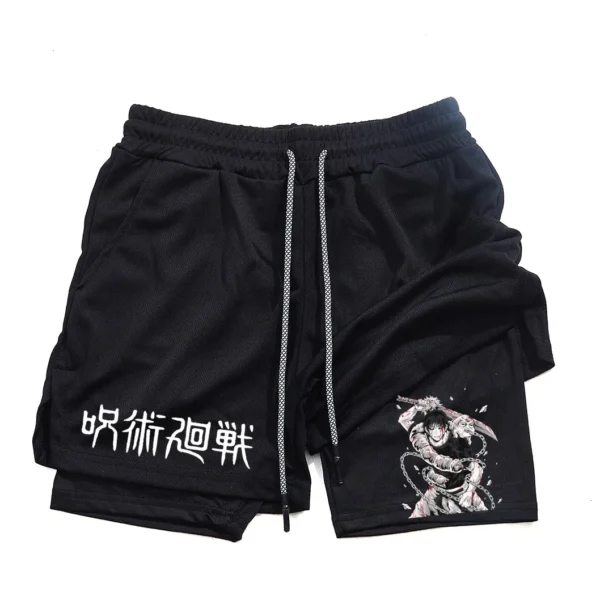 Pantalones cortos deportivos con estampado de Toji para hombre, Shorts deportivos informales de entrenamiento, malla para correr, 2 en 1 - Imagen 15
