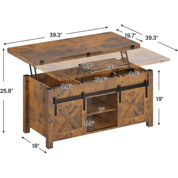 Mesa de centro elevable, mesas de centro convertibles 4 en 1 con almacenamiento y compartimento oculto para sala de estar - Imagen 2