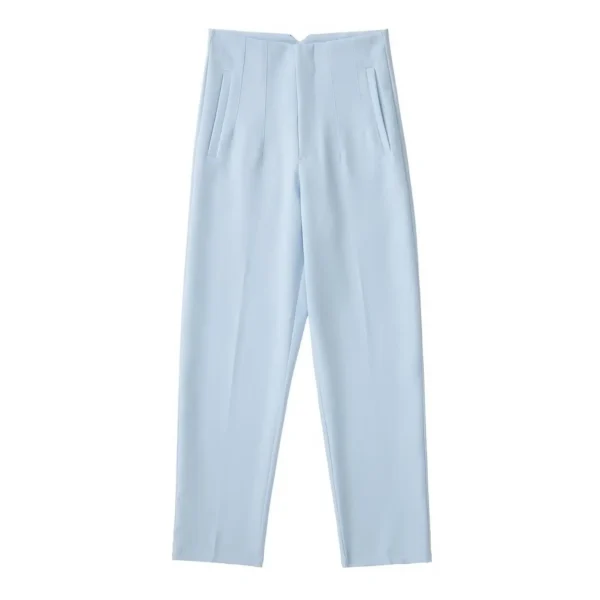 Pantalones rectos a la moda para mujer, pantalones con cremallera frontal de cintura alta, pantalones Vintage de longitud completa para mujer elegante - Imagen 11