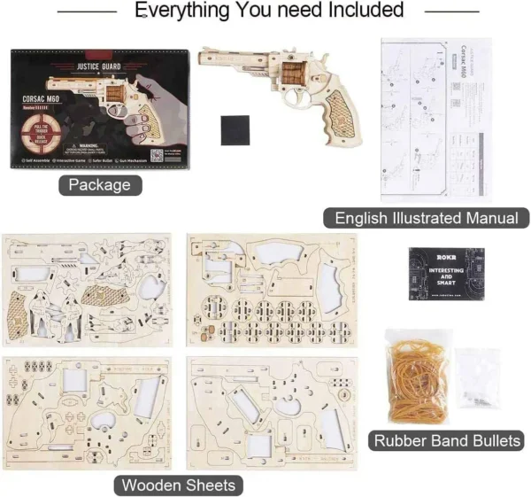 Pistola de madera rompecabezas modelo de ensamblaje juego juguetes educativos populares para niños Robotime Rokr DIY dispersión 3D con banda de goma bala - Imagen 5
