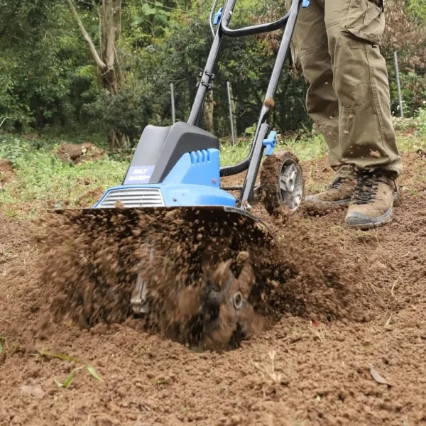 Cultivador de cultivador de 16 pulgadas, 13,5 amperios, 6 dientes de acero, cultivadores para jardinería, plegable, rotador de jardín eléctrico con ajustable - Imagen 5