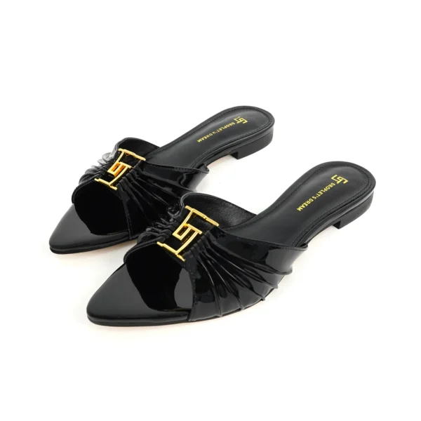 Zapatillas antideslizantes puntiagudas a la moda para mujer, zapatillas de marca de lujo para exteriores con parte inferior plana de cuero, talla grande 34-44 - Imagen 15