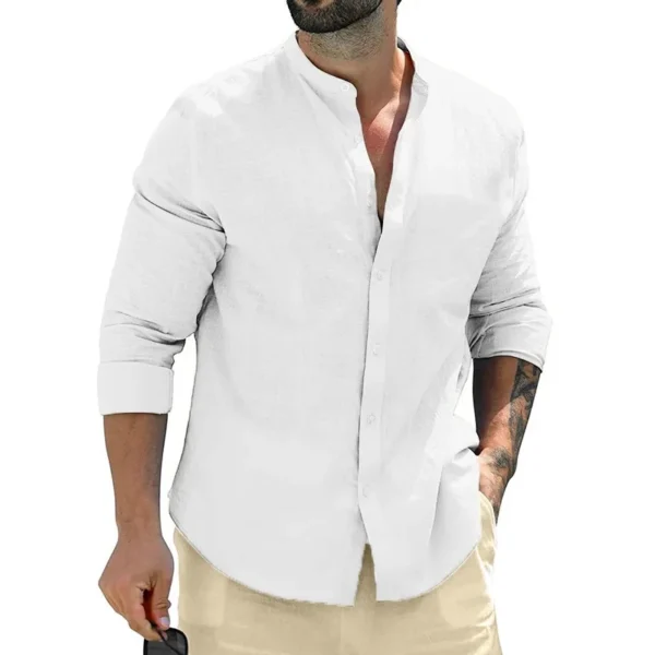 Camisas de manga larga de otoño para hombre, camisetas de negocios de algodón, ropa de calle transpirable de Color sólido, camisas con botones para hombre, camisa blanca - Imagen 7
