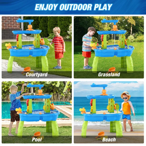 Mesa de agua y arena para niños, juguetes de playa para niños, juego de jardín al aire libre, playa de verano, bricolaje, juguete interactivo para padres e hijos - Imagen 6