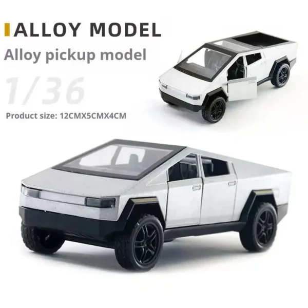 Tesla 1:36 Cybertruck Pickup SUV coche en miniatura de aleación Diecast Metal juguete todoterreno vehículo extraíble camión colección de juguetes regalo para niños - Imagen 7