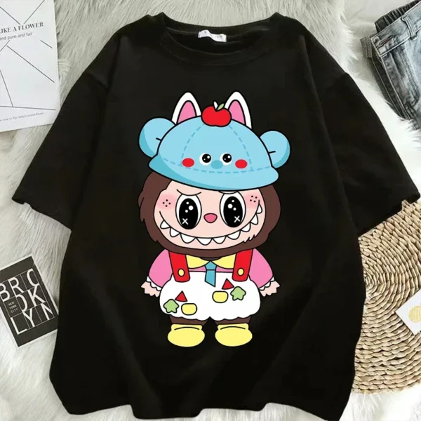 Camisetas Pop Mart Labubu para mujer, moda de Anime, Top de manga corta, camiseta blanca y negra de Hip Hop de verano, ropa de alta calidad - Imagen 7