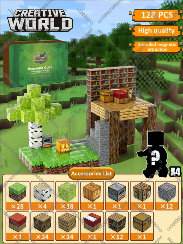 Bloques de construcción magnéticos, cubo magnético, juego de juguetes del mundo de la mina, cubos apilables sensoriales Montessori, juego de construcción, regalo de cumpleaños - Imagen 5