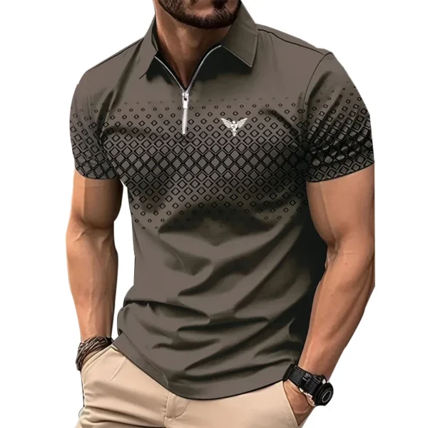 Polo informal de manga corta con solapa y cremallera para hombre, Polo deportivo con estampado de poliéster de secado rápido, moda de verano con personalidad - Imagen 4