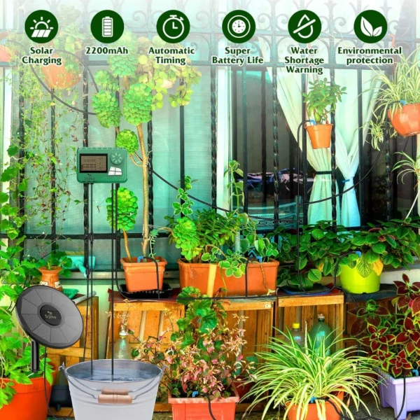 Sistema de riego solar por goteo, manguera de 15 metros, para jardín, balcón, invernadero, bricolaje - Imagen 3