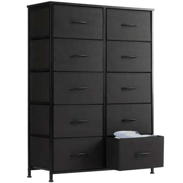 Mesita de noche JHK para dormitorio con 10 cajones de tela, armario con marco de acero para almacenamiento, mueble para sala de estar - Imagen 10