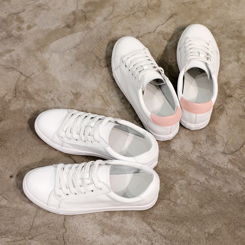 Zapatos planos de cuero genuino para mujer, mocasines vulcanizados con cordones, color blanco, estilo coreano, para primavera y otoño - Imagen 5