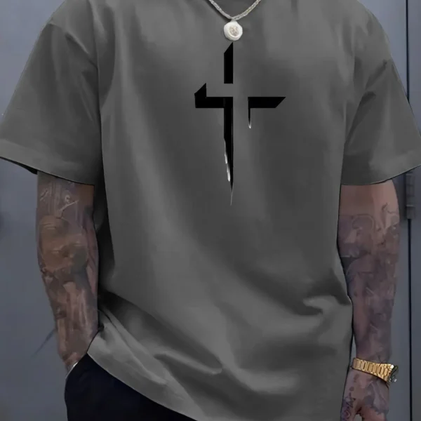 Camiseta de manga corta con cuello redondo para hombre, 100% de algodón puro, informal, holgada, de talla grande, con estampado creativo cruzado, deportiva, cómoda, de verano - Imagen 7