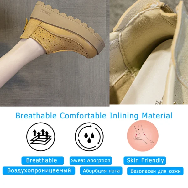 Mocasines de cuero genuino de vaca de gamuza de 6CM, zapatos planos con cuña y plataforma para mujer, botines hasta el tobillo, zapatos de tacón con cremallera para mujer - Imagen 5