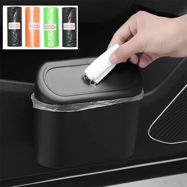 Cubo de basura colgante para coche, caja de almacenamiento de basura para vehículo, cubo de basura de presión cuadrado ABS, accesorios interiores para coche - Imagen 2