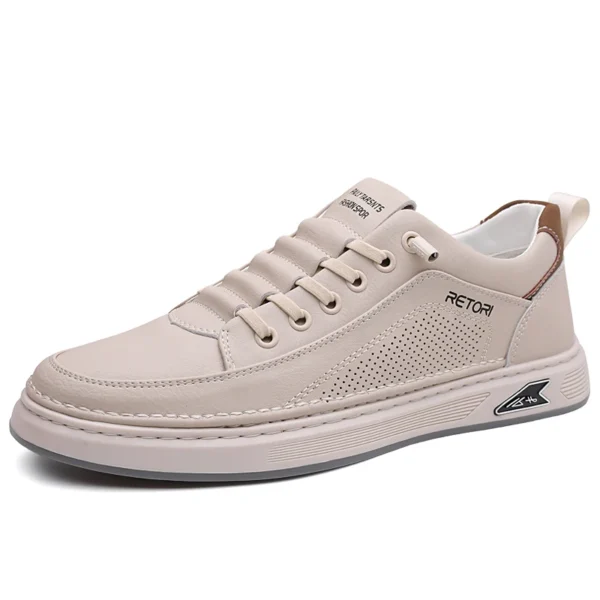 Zapatos informales de cuero blanco a la moda para hombre, zapatos vulcanizados de suela gruesa transpirables para primavera 2025, zapatos de vestir de negocios para hombre - Imagen 8