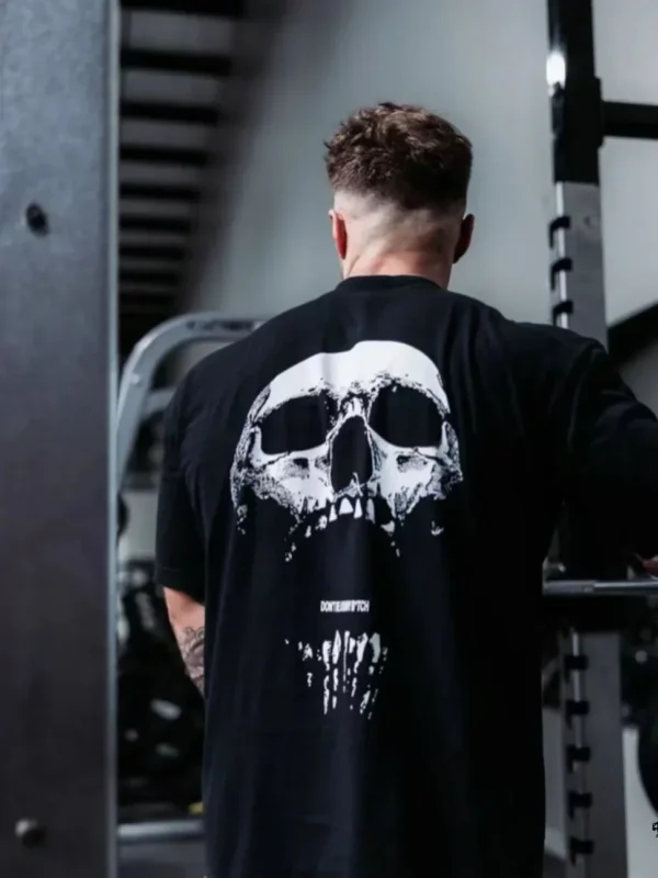 Camiseta holgada de algodón de manga corta para hombres y mujeres, entrenamiento físico, Top caído con hombros y calavera americana
