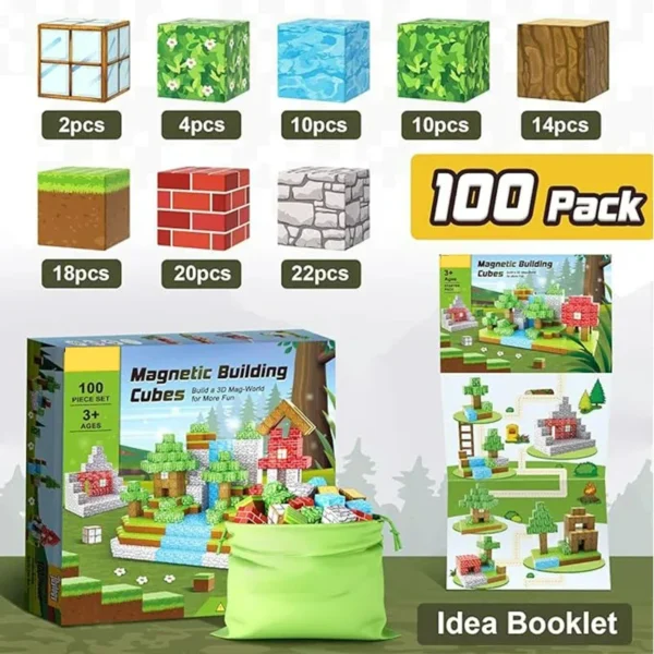 Bloques de construcción magnéticos, cubo magnético, juego de juguetes del mundo de la mina, cubos apilables sensoriales Montessori, juego de construcción, regalo de cumpleaños - Imagen 40