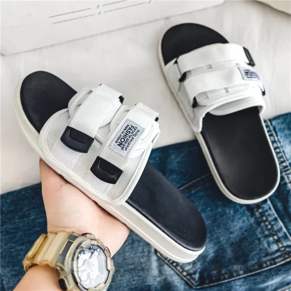 Zapatillas de exterior para hombre, zapatillas informales de interior, zapatillas antideslizantes con gancho de fondo suave, sandalias de verano de playa a la moda, chanclas