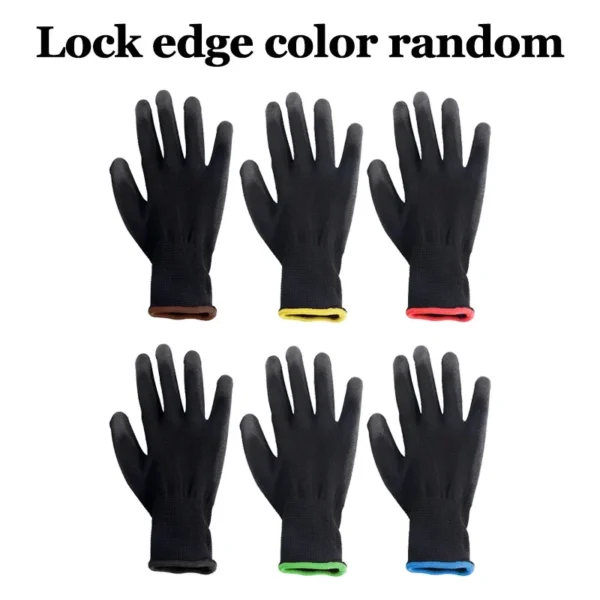 Guantes de trabajo recubiertos de PU negros, transpirables, antideslizantes, para maquinaria de fábrica, jardinería, carpintería, trabajo al aire libre, suministros de reparación de automóviles - Imagen 4