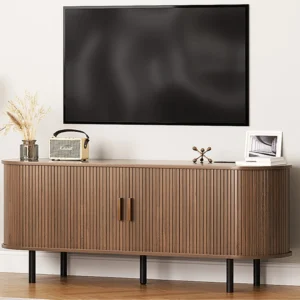 Mueble para TV Mueble de salón con toma de corriente para televisores de hasta 60/70", mesa para TV con puertas correderas, estantes ajustables de almacenamiento