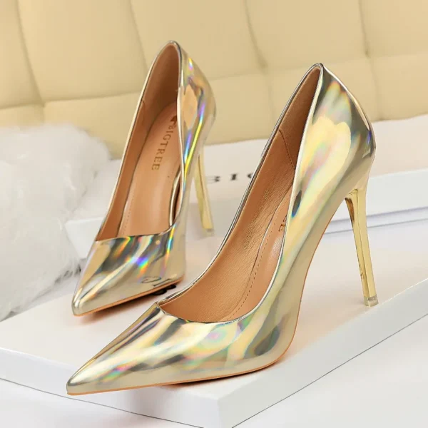 Tacones altos para mujer, zapatos de tacón azul y verde para San Valentín, tacones de aguja brillantes de lujo para boda, novia, club nocturno, moda Simple de Color sólido 1829-2 - Imagen 5