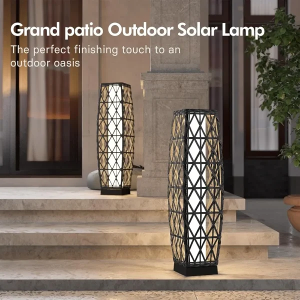 Pieza de lámpara de pie de linterna de mimbre tejida con energía solar para exteriores, decoración para terraza, jardín, césped, porche, medio Cindy, - Imagen 2