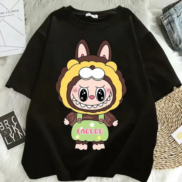 Camisetas Pop Mart Labubu para mujer, moda de Anime, Top de manga corta, camiseta blanca y negra de Hip Hop de verano, ropa de alta calidad - Imagen 12