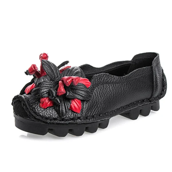 Zapatos planos de cuero genuino para mujer, mocasines antideslizantes con flores, mocasines Retro de talla grande 41 42 - Imagen 9