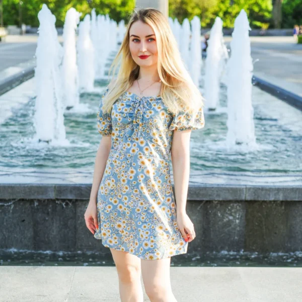 Minivestidos de mujer, moda de verano, Vestidos femeninos con estampado Floral, Vestidos de gasa fruncidos, plisado, manga corta acampanada, vestido informal - Imagen 5