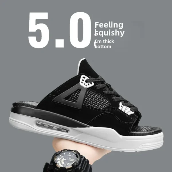 Zapatillas de moda para hombre, novedad de verano, estilo transfronterizo, talla grande, antideslizante, parte inferior gruesa, cojín de aire, zapatos de playa de una sola línea - Imagen 7