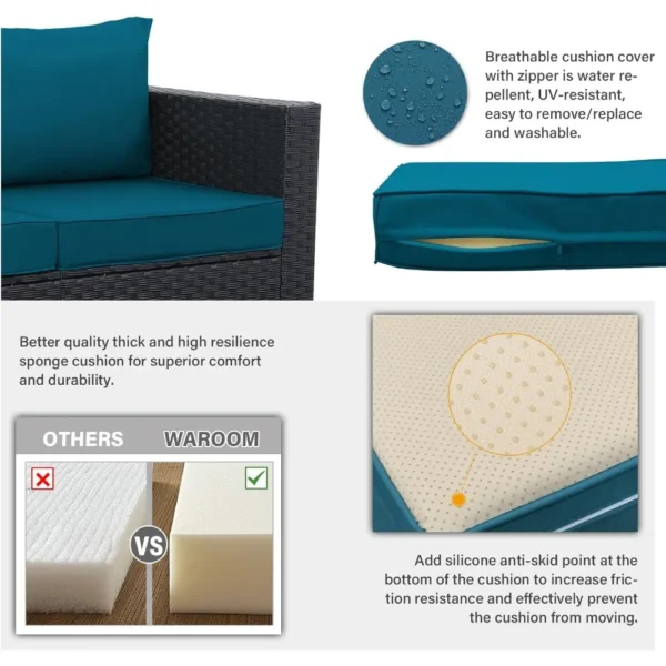 Juego de muebles de Patio de mimbre PE para exteriores, sofá seccional de ratán negro de 4 piezas, sofá de dos plazas, conjunto de conversación con caja de almacenamiento - Imagen 4