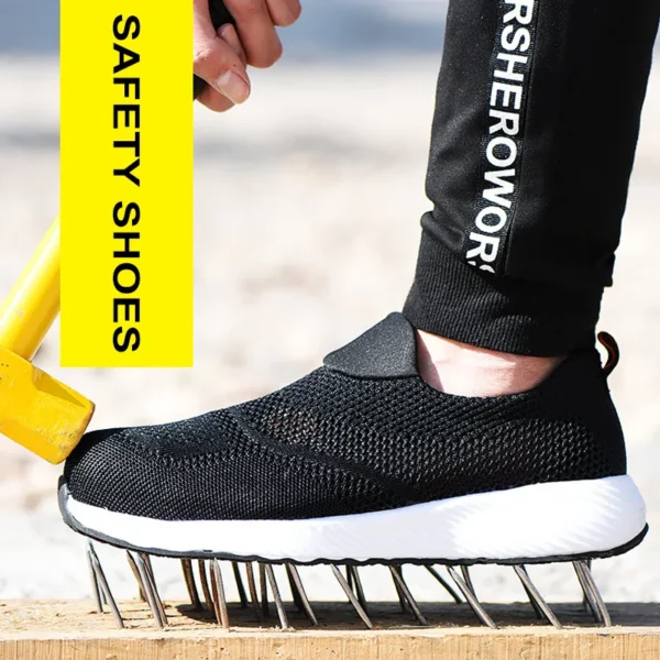 Zapatillas de trabajo ligeras de malla de verano, zapatos de seguridad con punta de acero para hombres y mujeres, zapatos de construcción transpirables, botas de trabajo, calzado - Imagen 4