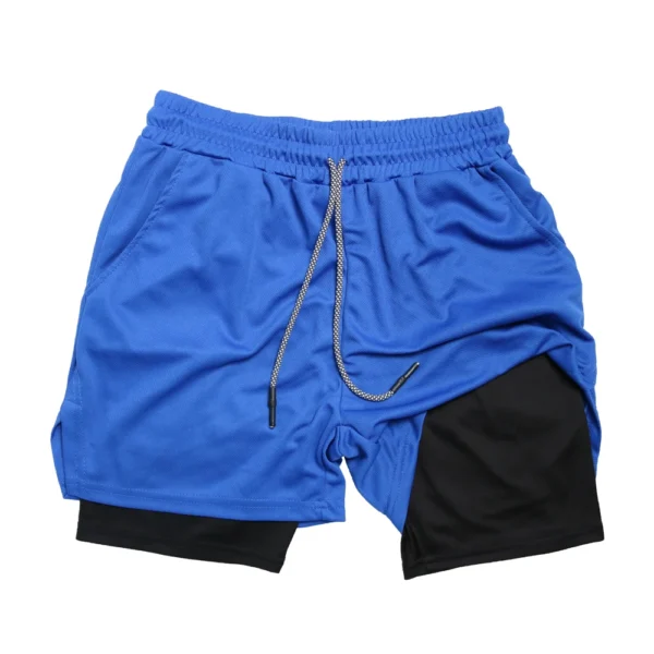 Pantalones cortos deportivos de doble capa para hombre, pantalones cortos deportivos 2 en 1 para entrenamiento de gimnasia, entrenamiento de secado rápido, trote, doble cubierta, verano - Imagen 5