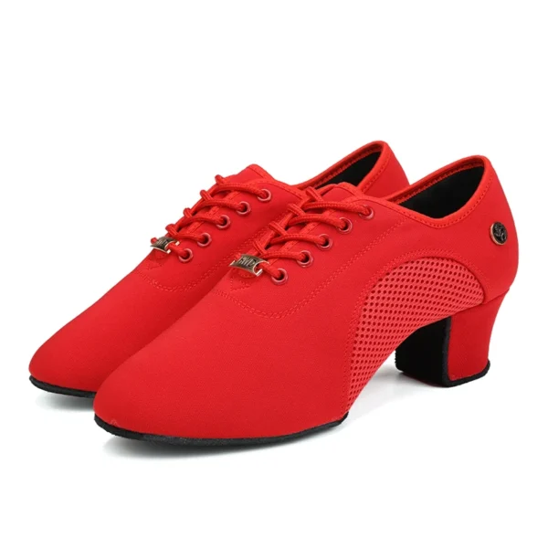 Zapatos de baile de salón latino para mujer con cordones práctica punta cerrada zapatos de baile modernos para enseñanza de baile de Salsa - Imagen 5