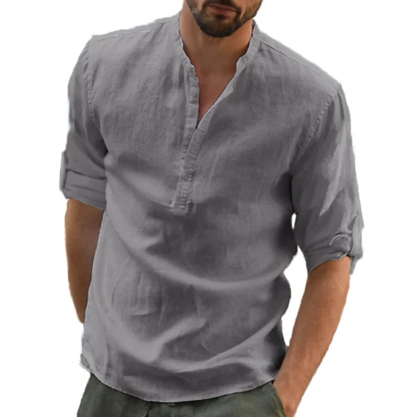 Camisa de lino y algodón, camisetas holgadas, camiseta de manga larga, camisas informales para hombre guapo para primavera y otoño - Imagen 7