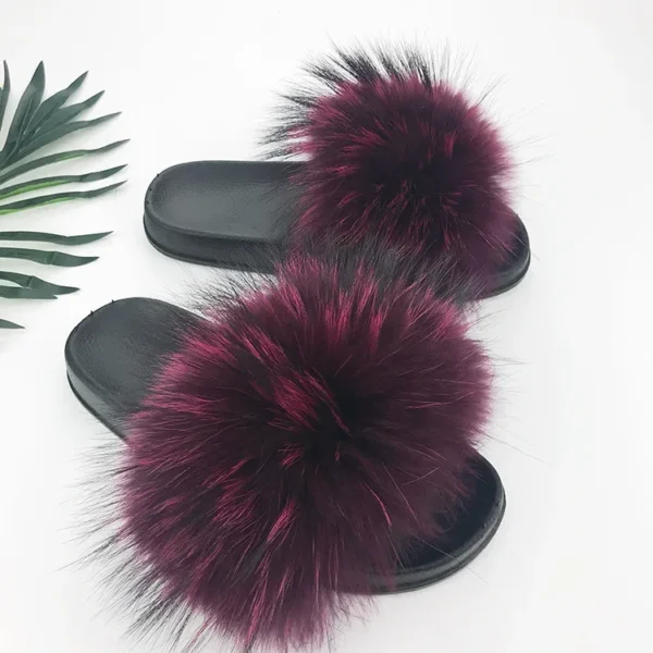 Zapatillas deslizantes de piel de mapache para mujer, zapatillas planas con punta abierta, de felpa para interiores, para el hogar, dormitorio, peludas, informales, cómodas para exteriores - Imagen 12