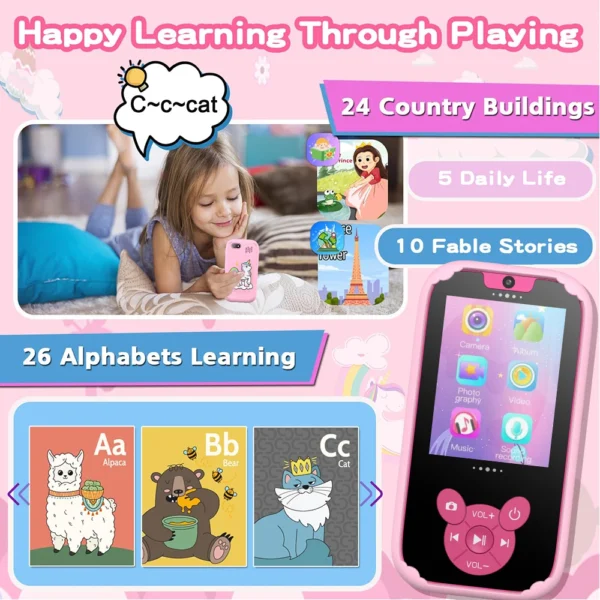 Teléfono Inteligente educativo para niños, cámara Dual, reproductor de música, juego de memoria de 8G, aprendizaje para edad de 3 a 12 años, regalos de cumpleaños - Imagen 4