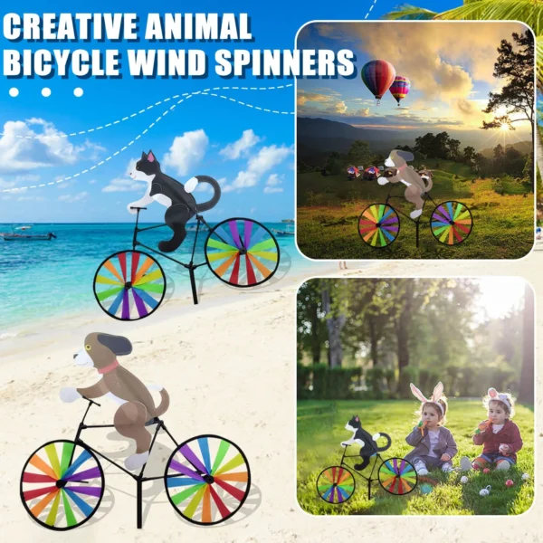 Molino de viento de modelado de dibujos animados tridimensional, Spinners de viento de bicicleta creativos, poste de pie, decoración de patio de jardín - Imagen 2
