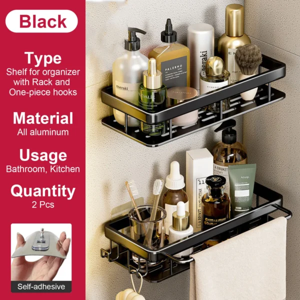 Estante de baño sin taladro, botella de champú montada en la pared, estante esquinero para ducha, estante de almacenamiento para inodoro, accesorios de aluminio para baño y cocina - Imagen 17