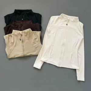 Chaqueta deportiva con cuello levantado de secado rápido para mujer, ropa de Yoga ajustada con cremallera, Top transpirable de manga larga para correr deportes y ciclismo