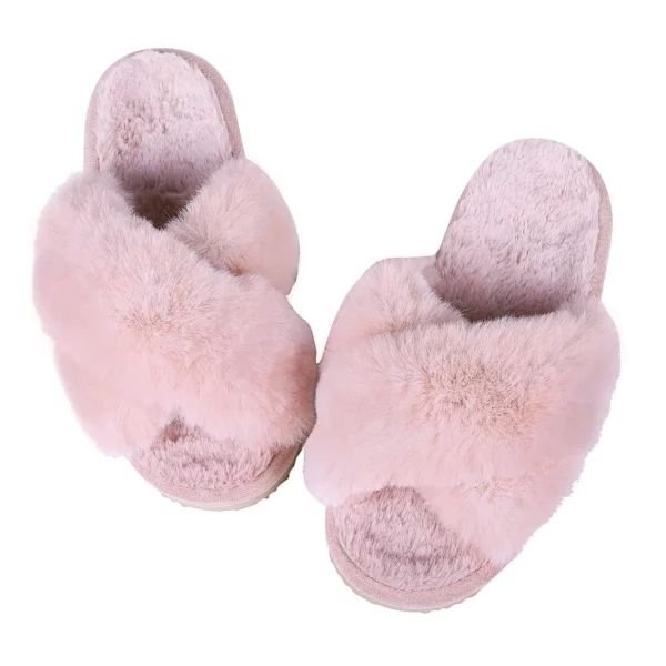 Zapatillas de casa peludas a la moda, chanclas de piel esponjosa para mujer, zapatillas planas peludas para dormitorio, zapatos de interior con banda cruzada de suela gruesa - Imagen 13
