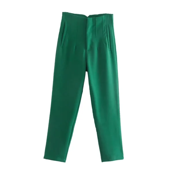 Pantalones rectos a la moda para mujer, pantalones con cremallera frontal de cintura alta, pantalones Vintage de longitud completa para mujer elegante - Imagen 9