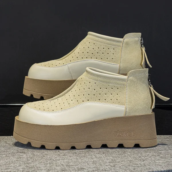 Mocasines de cuero genuino de vaca de gamuza de 6CM, zapatos planos con cuña y plataforma para mujer, botines hasta el tobillo, zapatos de tacón con cremallera para mujer - Imagen 8