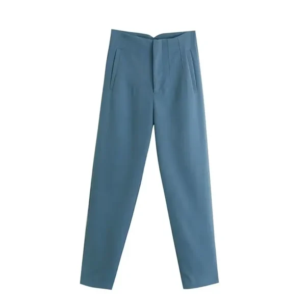 Pantalones rectos a la moda para mujer, pantalones con cremallera frontal de cintura alta, pantalones Vintage de longitud completa para mujer elegante - Imagen 25