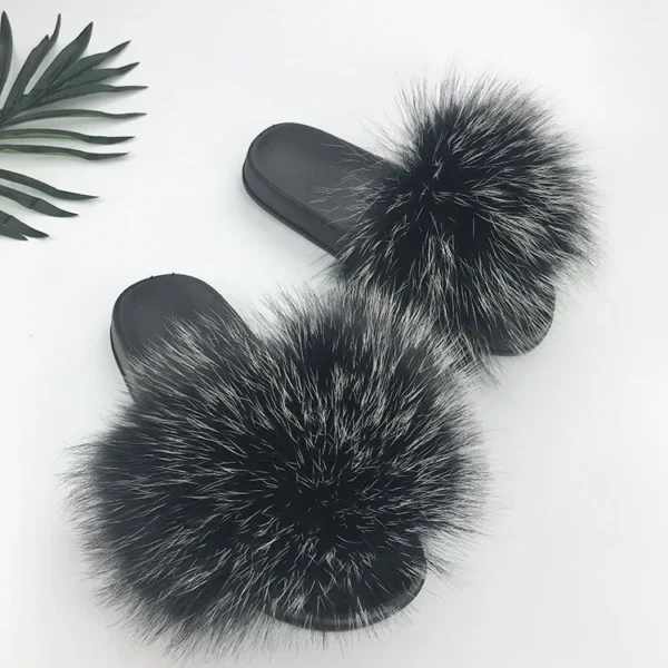 Zapatillas deslizantes de piel de mapache para mujer, zapatillas planas con punta abierta, de felpa para interiores, para el hogar, dormitorio, peludas, informales, cómodas para exteriores - Imagen 15