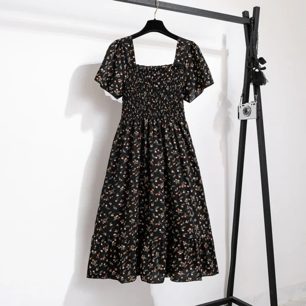 Vestido de gasa de primavera y verano para mujer, vestidos por debajo de la rodilla, manga corta, cintura elástica, estampado Floral, plisado, vestido informal sin espalda - Imagen 8