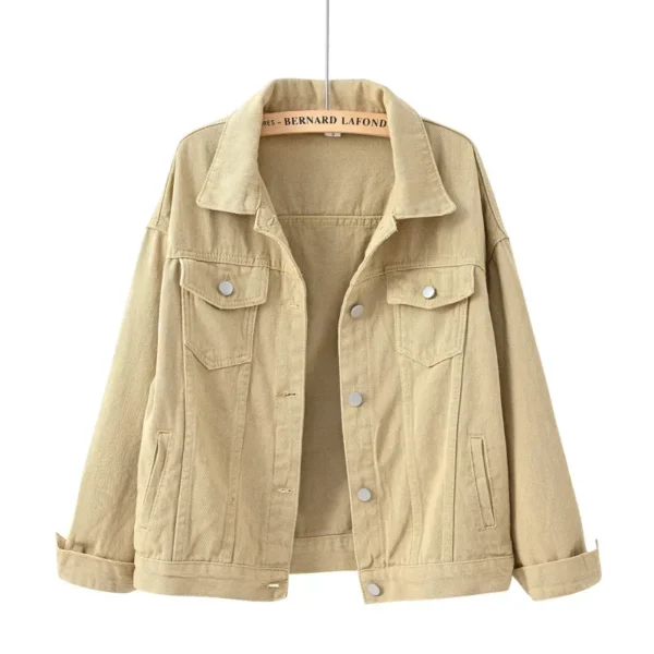 Abrigo rosa de manga larga para mujer, chaqueta vaquera con solapa de un solo pecho, Tops ajustados a la moda para mujer, prendas de vestir exteriores, abrigo femenino blanco azul - Imagen 13