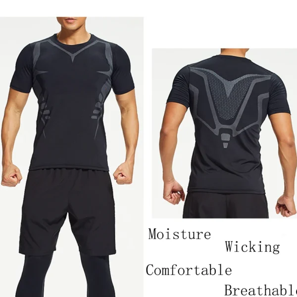 Camisas de compresión para correr para hombre, camisetas deportivas de manga corta para gimnasio, sudadera de secado rápido para Fitness, chándal para correr, camisetas atléticas - Imagen 4